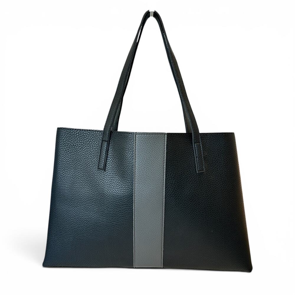 Vince Camuto Pebbled Leather Colorblock Tote Bag Black Gray